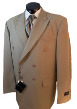 New Milano Moda Men's Executive Double Breasted Suit -48L- 42W -Tan