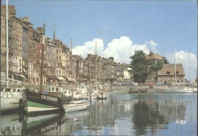 Honfleur Normandie Frankreich Alter Hafen Sainte-Catherine Quay Boote Postkarte 1980