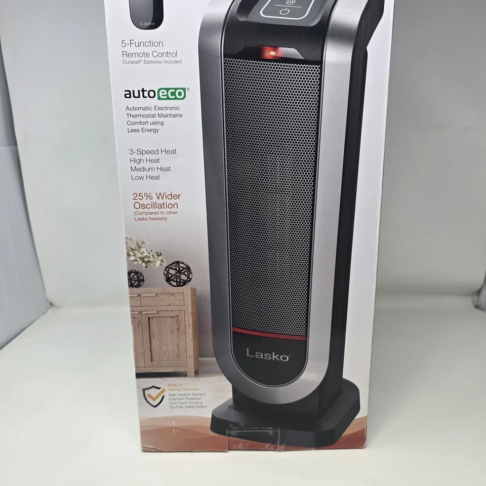 Lasko Oscillating Digital Ceramic Tower Heater for Home 5 Function Remote - Image 3 of 4