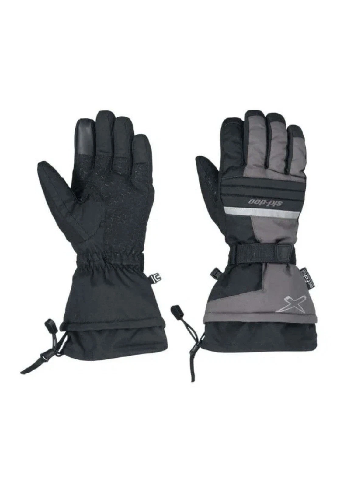 Ski-Doo Mens X-Team Nylon Snowmobile Gloves Terrain Windproof Med Charcoal Grey