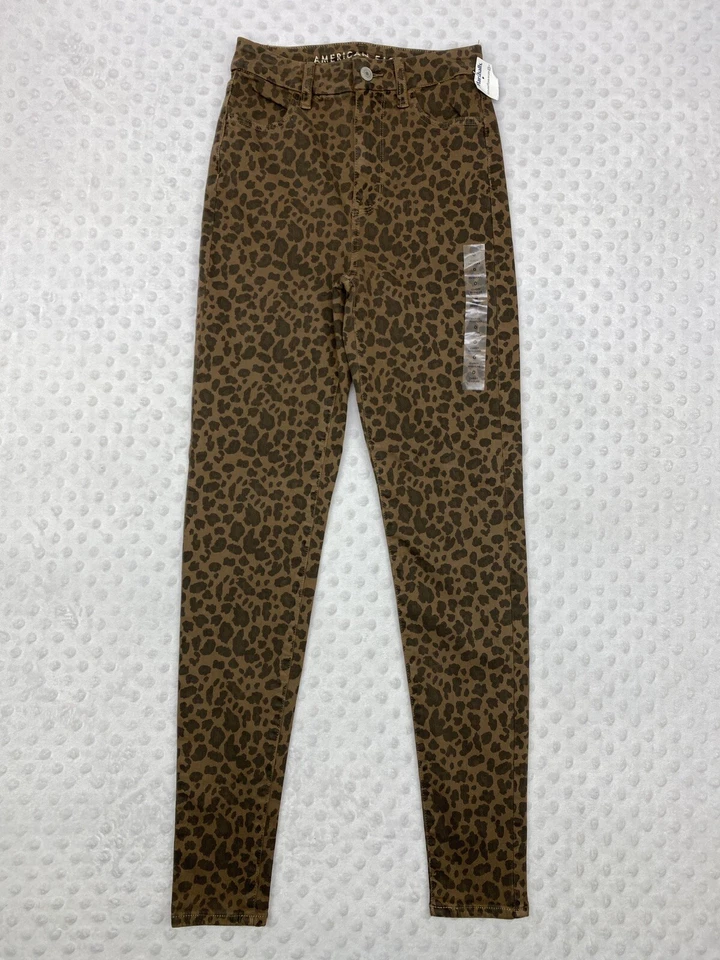 American Eagle Curvy Super Hi Rise Jegging Leopard Jeans Next Level Stretch 0