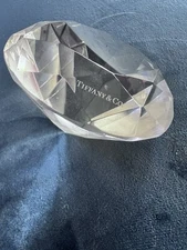 VINTAGE TIFFANY & CO SIGNED DIAMOND LARGE APPROX. 4” FACETED CRYSTAL PAPERWEIGHT