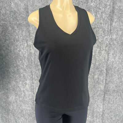 DTL Women Pull On Black Sleeveless V-Neck Casual Micropoly Soft Tank Top Large