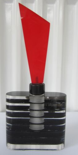 Antique Art Deco Perspex & Glass Perfume Scent Bottle + Stopper Black & Red - Picture 2 of 21