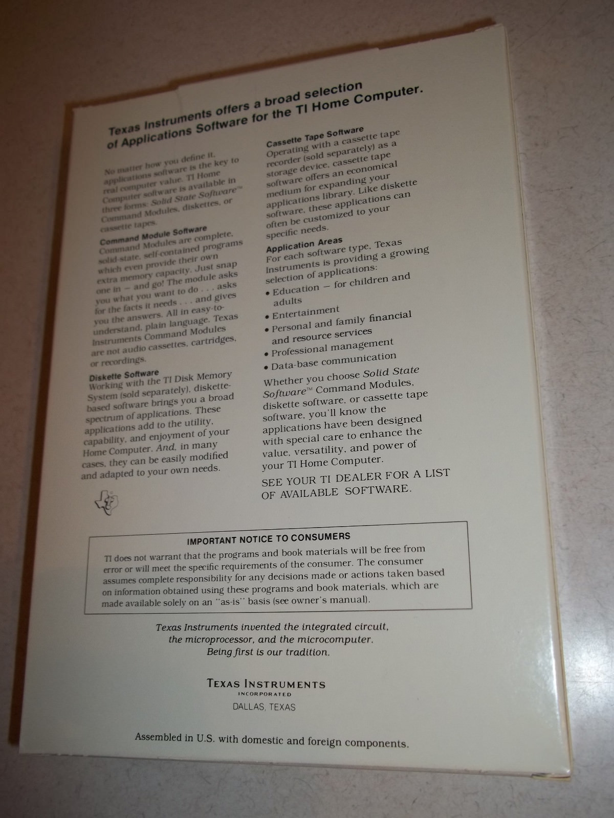 NEW TI-99/4A TI-99/4 Disk TEACH YOURSELF BASIC Diskette Software NOS ...