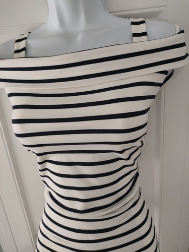 Womens Phase Eight Blue White Stripe Strappy Off Shoulder Bardot Midi Dress 14. - Picture 4 of 9