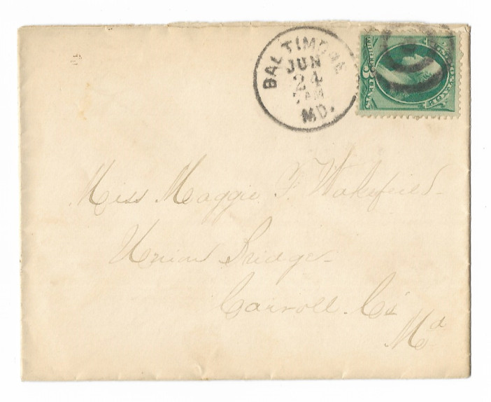 US 1873 3c Baltimore ,MD Cover Sc#158