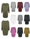 Women's Plus Plain Oversized Knit Long Sleeve Batwing Dip Hem Baggy Ladies Top