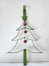 Green metal Christmas Tree Wreath hanger over the door red jingle bells 21 "