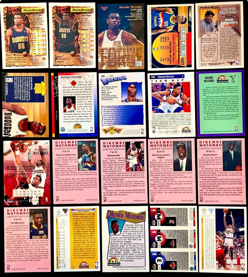 DIKEMBE MOTUMBO (HOF) (R.I.P). 20 HI END UNIQUE CARD LOT-FINEST/HOLO ...