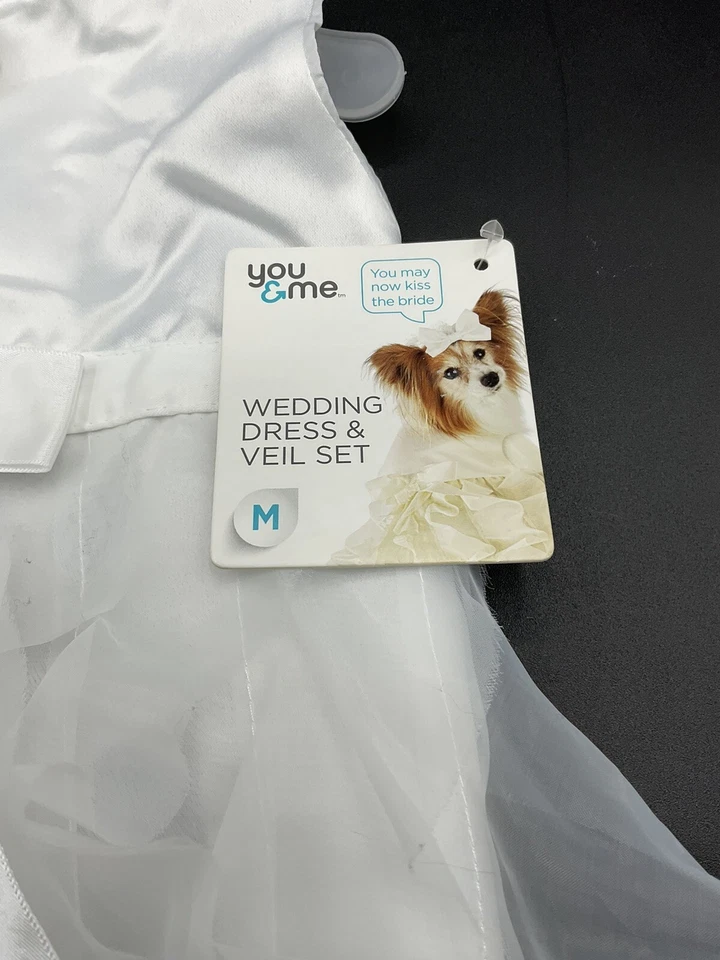 You & Me Mediano 15-17 Pulgadas Blanco Vestido de Novia y Velo Novia Perro Conjunto Nuevo con Etiquetas Foto 2 de 4