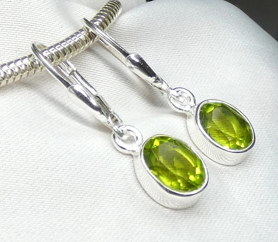 925 Silber Ohrhänger echter Peridot • Facettenschliff • Natürliches Grün • NEU - Bild 3 von 4