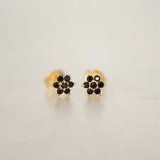 1 Ct Round Simulated Black Diamond 14K Yellow Gold Plated Flower Stud Earrings
