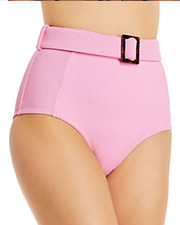 Charlie Holiday Zola Ribbed High Rise Belted Bikini Bottom sz L Punch