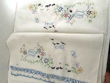 Vtg 35 BABY ANIMAL Lamb Bunny DOILY Embroider...