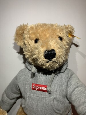 Steiff Teddy Bear Stuffed Plush With Gray Hoodie Red Supreme Steiff Teddy Bear Stuffed Plush With Gray Hoodie Red Supreme