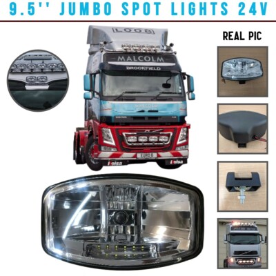 Für Scania Volvo DAF MAN LKW 24V 9,5'' Jumbo Oval Schwarz ABS Spot Lampe + LED