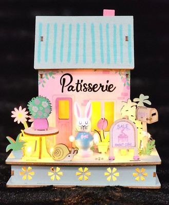 Martha Stewart LED Light Up Easter Bunny House Die-Cut Wood Patisserie Bakery