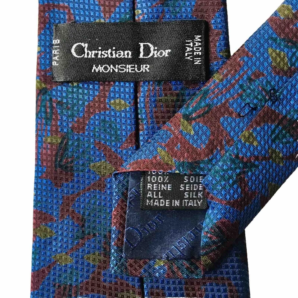 Christian Dior Monsieur Silk Blue Green Burgundy Pattern Necktie Mens Tie Italy - Imagem 4 de 4
