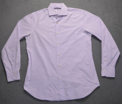 Barneys New York Button-Up Purple Plaid Dress Shirt 100% Cotton Size 16 Long