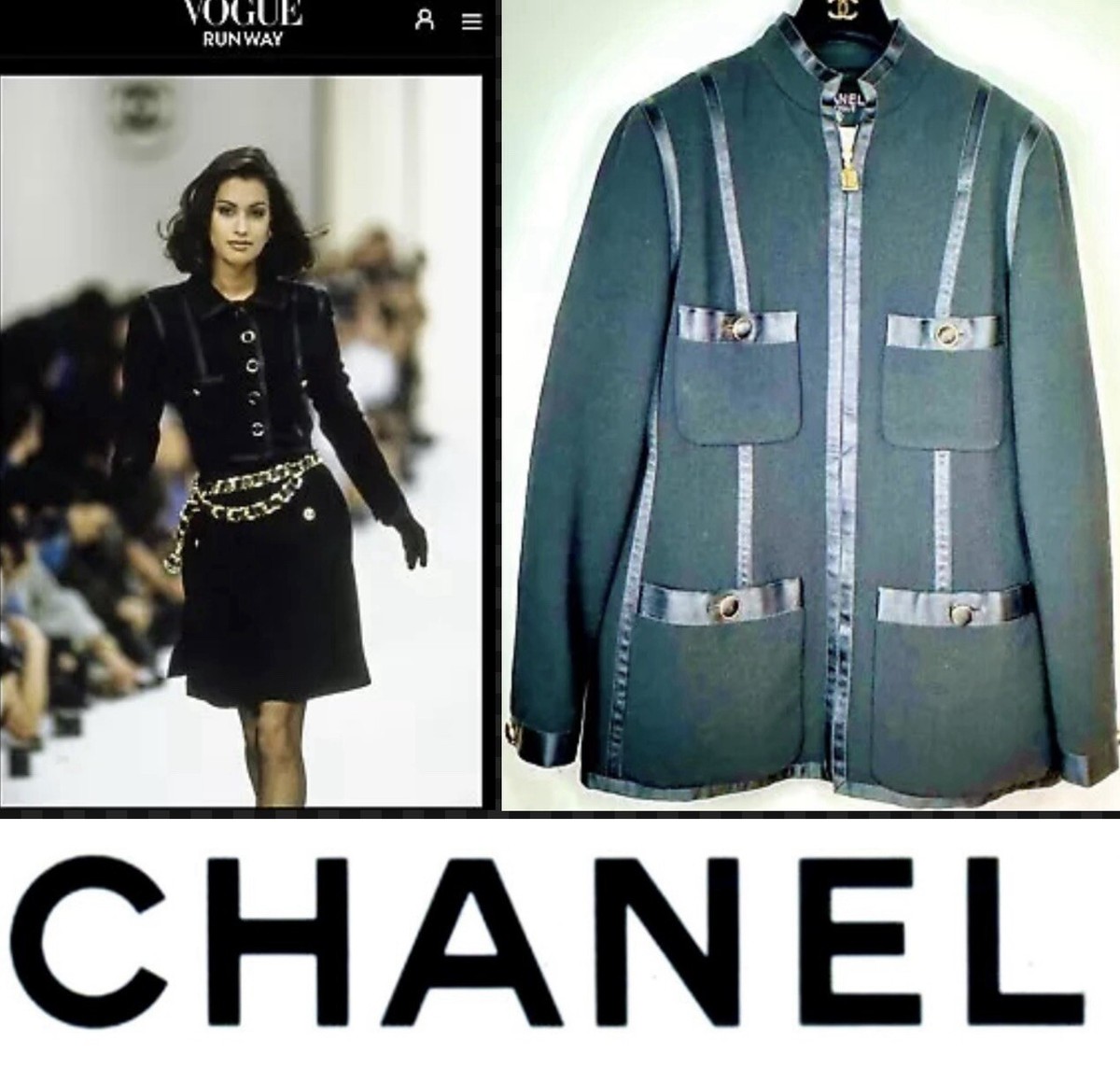 Chanel Vintage 1992 Black Tweed Jacket Skirt Suit Set 38 40 Chanel Vintage 1992 Black Tweed Jacket Skirt Suit Set 38 40