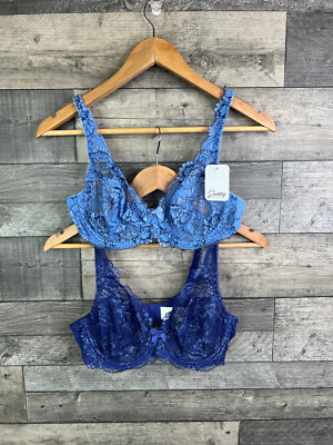 Pretty Secrets BH-Set x 2 Größe 36B Blau Ella Blumenmuster Bügel Vollschale Neu mit Etikett