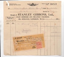 1931 Receipt from Stanley Gibbons with Two Pence Orange Stamp Affixed