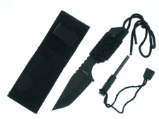 7" Compact Tactical Hunting Survival Knife w/ Fire Starter & Sheath Blk 3" Blade