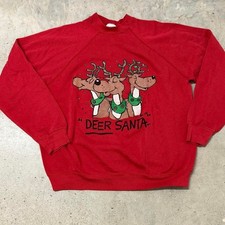 90s Christmas Three Reindeer crewneck sweatshirt 'DEER SANTA' VTG - XL