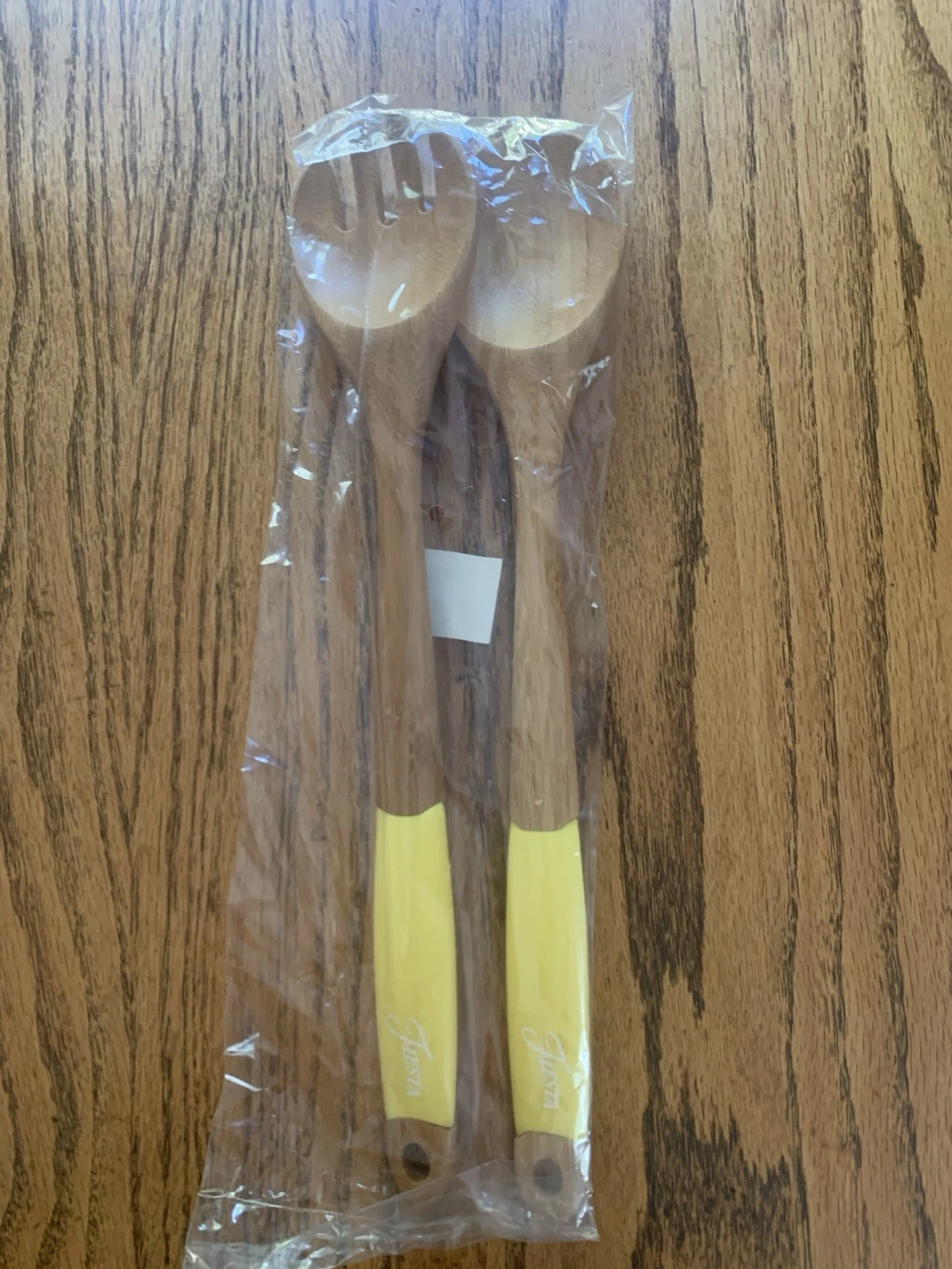 FIESTA 2pc Salad Serving Fork & Spoon Set Sunflower Bamboo & Silicone 14" New