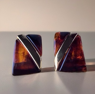 Vtg Napier Lucite Tension With Gold Tone Screw Back Earrings - 1950s - 1  Long