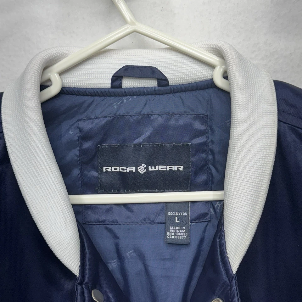 Vtg Rocawear Embroidered Logo Striped Bomber Varsity Jacket Mens L - Image 2 of 4