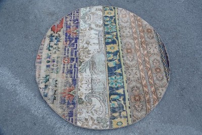4,2x4,2 ft Rug, Turkish Vintage Rug, Blue Wool Rug