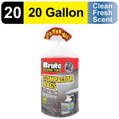 Brute Super Tuff  Compactor Trash Bags, 20 Gallon, 20 Bags (Twist Tie)