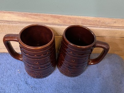 Vintage Lot 2 MARCREST Daisy Dot Brown Stoneware Beer Stein MUG Tankard USA