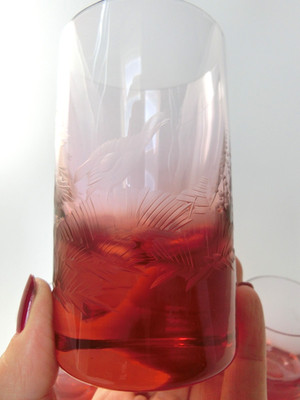 Bohemia Moser gravierte Gläser in Rot  4er Set ~ 170ml. Top Zustand