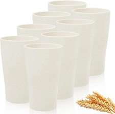 EI 8pcs Wheat Straw Cups - Beige Reusable Unbreakable Plastic Tumbler for Kitche