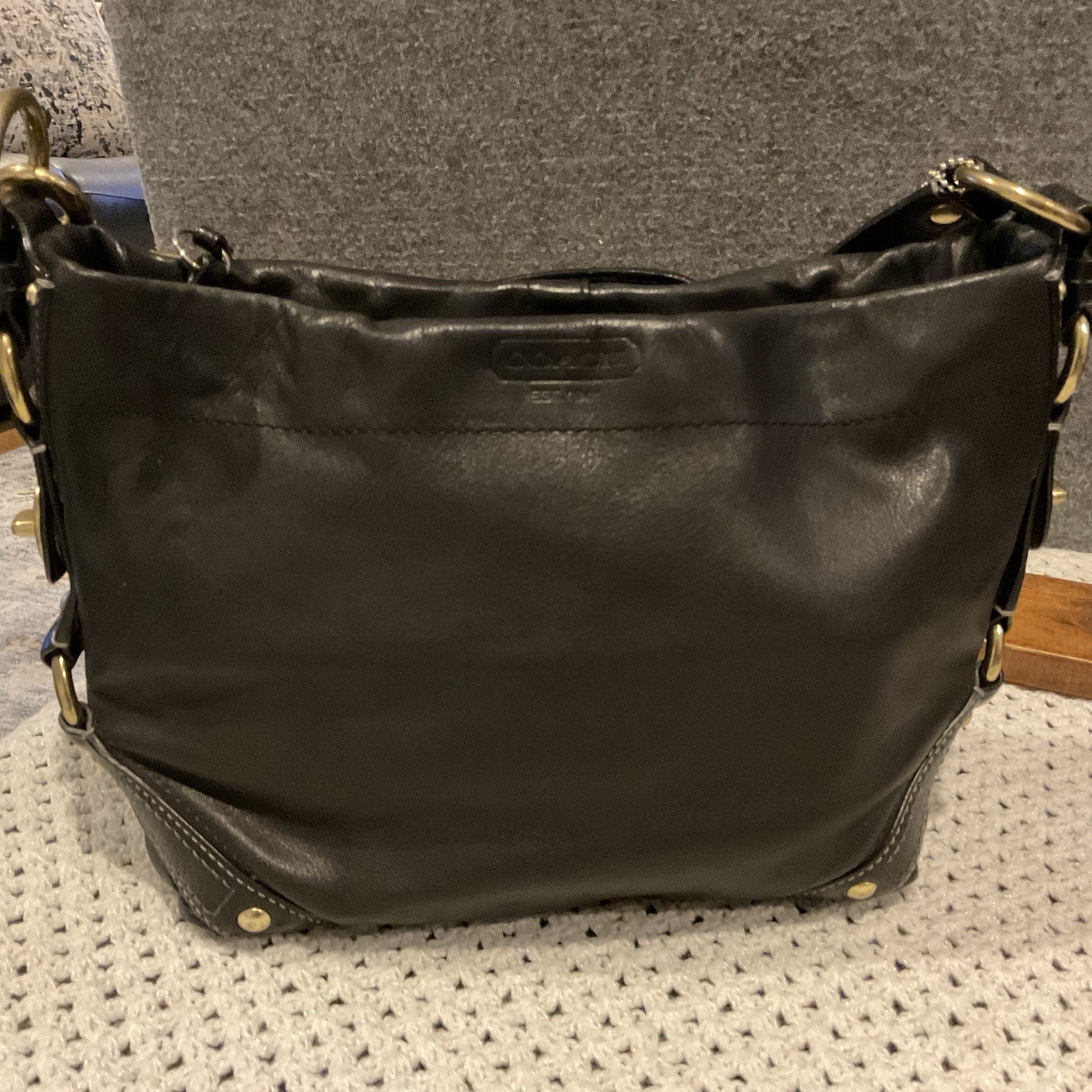 Coach Carly Black w/ Turnlock Hardware Hobo Leather VTG Shoulder Bag 10615 Y2K