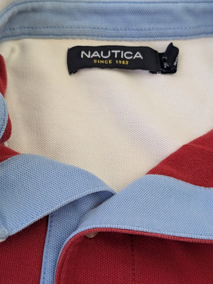Рубашка поло Nautica Colorblock красная темно-белая размер средний — длина 27 дюймов, грудь 21 дюйм - Изображение 4 из 4
