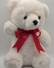 Aurora White Bear Plush Red Ribbon 10 Inch Stuffed Animal Toy