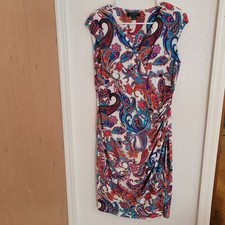 LRL Lauren Ralph Lauren Women's Cap Sleeve V Neck Faux Wrap Paisley Dress Sz 12