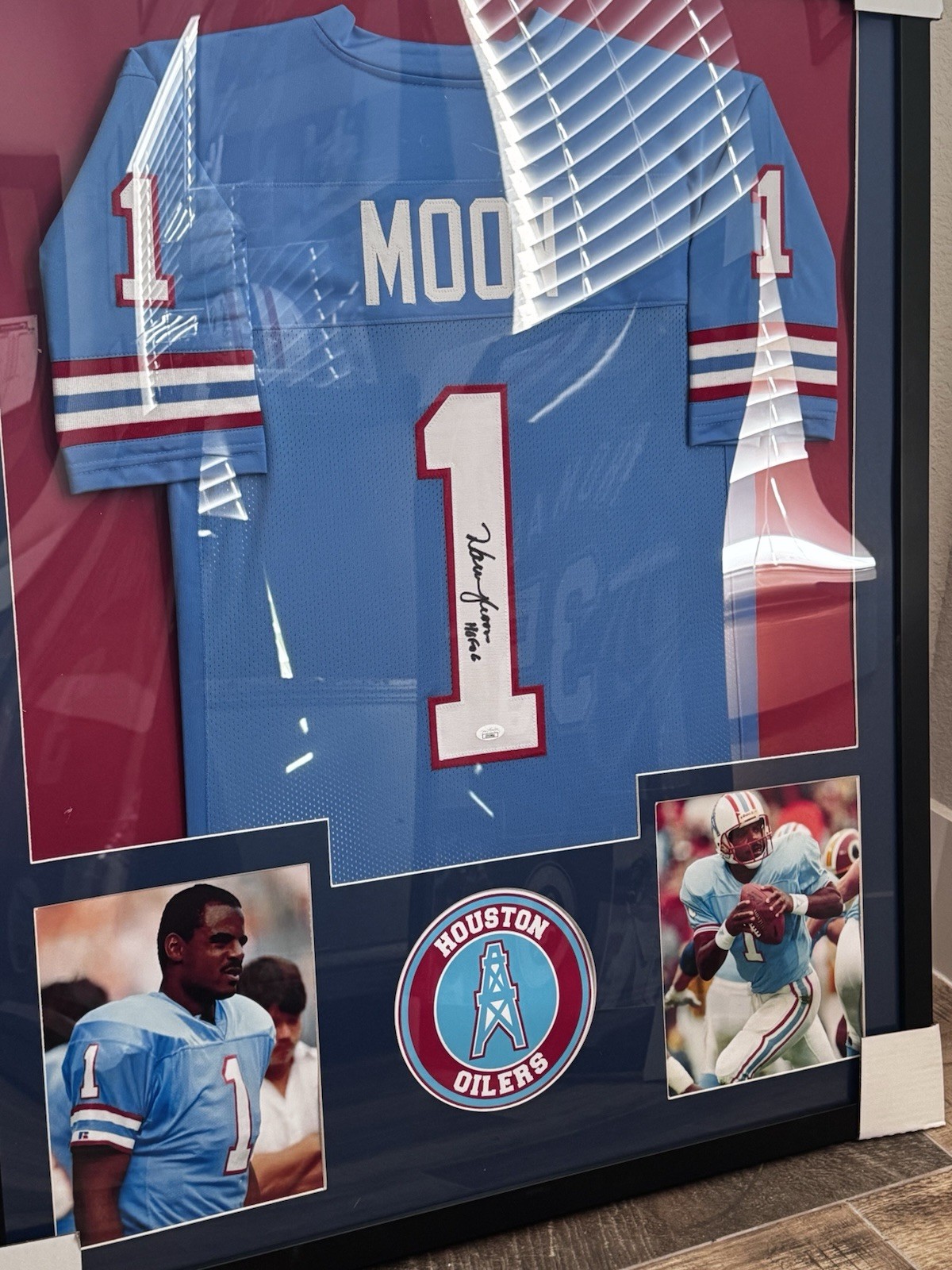 Warren Moon Houston Oilers Framed Auto Jersey JSA COA 