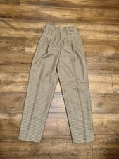 Giorgio Sant'Angelo Women Wool Tweed Pleated Straight Dress Pants Plaid Sz 8
