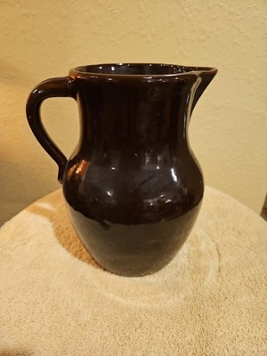 Antique Stoneware Pitcher Brown 10 High 5 In At Spout And Base