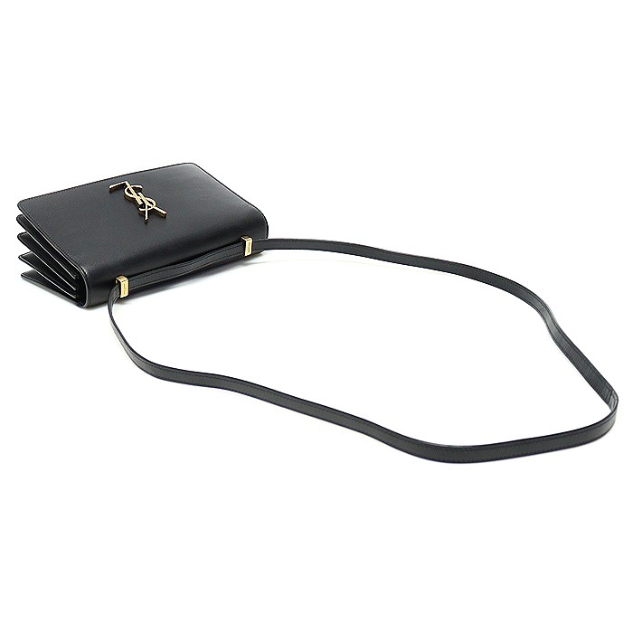 Saint Laurent Flap fisarmonica monogramma Dylan in vitello nero liscio tono oro piccolo