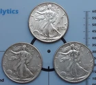 *3* US MINT -1943, 1944, & 1945 "WALKING LIBERTY" 90% SILVER HALF DOLLARS
