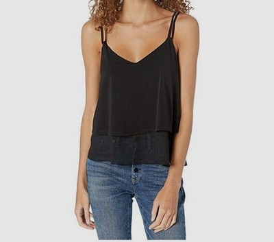 BCBGeneration Women's Black Ruffle-Hem Strappy Chiffon Camisole Top Size XL