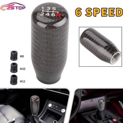 Universal 6 Speed Real Black Carbon Fiber Manual Gear Shift Knob Shifter Lever