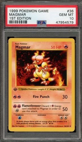 Pokemon Magmar Base Set Shadowless 1st Edition #36 PSA 10 Gem Mint