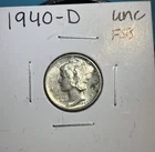 Uncirculated 1940-D Denver Mint Silver Mercury Dime 90% Silver Full Bands Coin